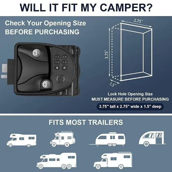 Upgraded RV Door Lock Keyless Entry Keypad, Fingerprint Metal RV Keyless Entry Door Lock, Camper Door Lock for Travel Trailer, RV Door Latch Fit for 2.75" x 3.75" Lock Hole