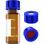 2ml Autosampler Vials with Writing Area and Graduations, 9-425 HPLC, Screw Cap, Red PTFE & White Silicone Septa, 100 Pcs