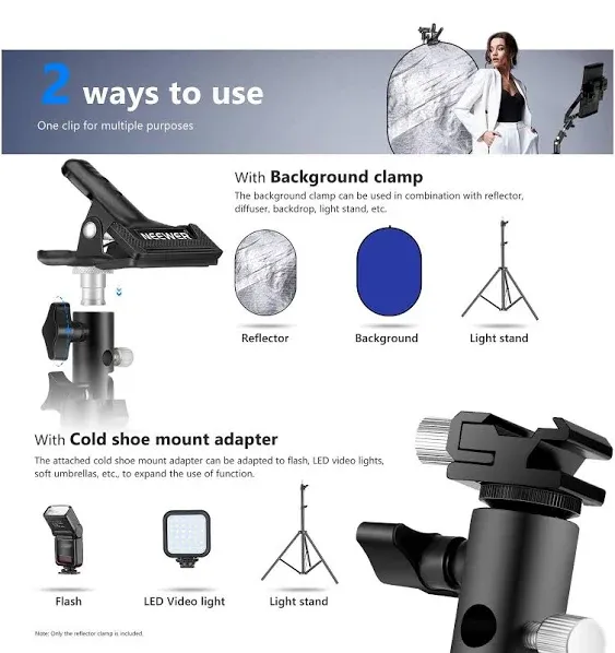 Neewer Photo Studio Heavy Duty Metal Clamp Holder and Cold Shoe Adapter for Clamping Reflector or Mounting Speedlite Flash and Umbrella on Light Stand