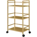 Novogratz Helix 3 Shelf Metal Rolling Utility Cart, Gold