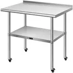 VIVOHOME 24 x 36 inch Stainless Steel Work Table with Backsplash, Food Prep Commercial Table with Wheels for Restaurant, Hotel, Home and Warehouse