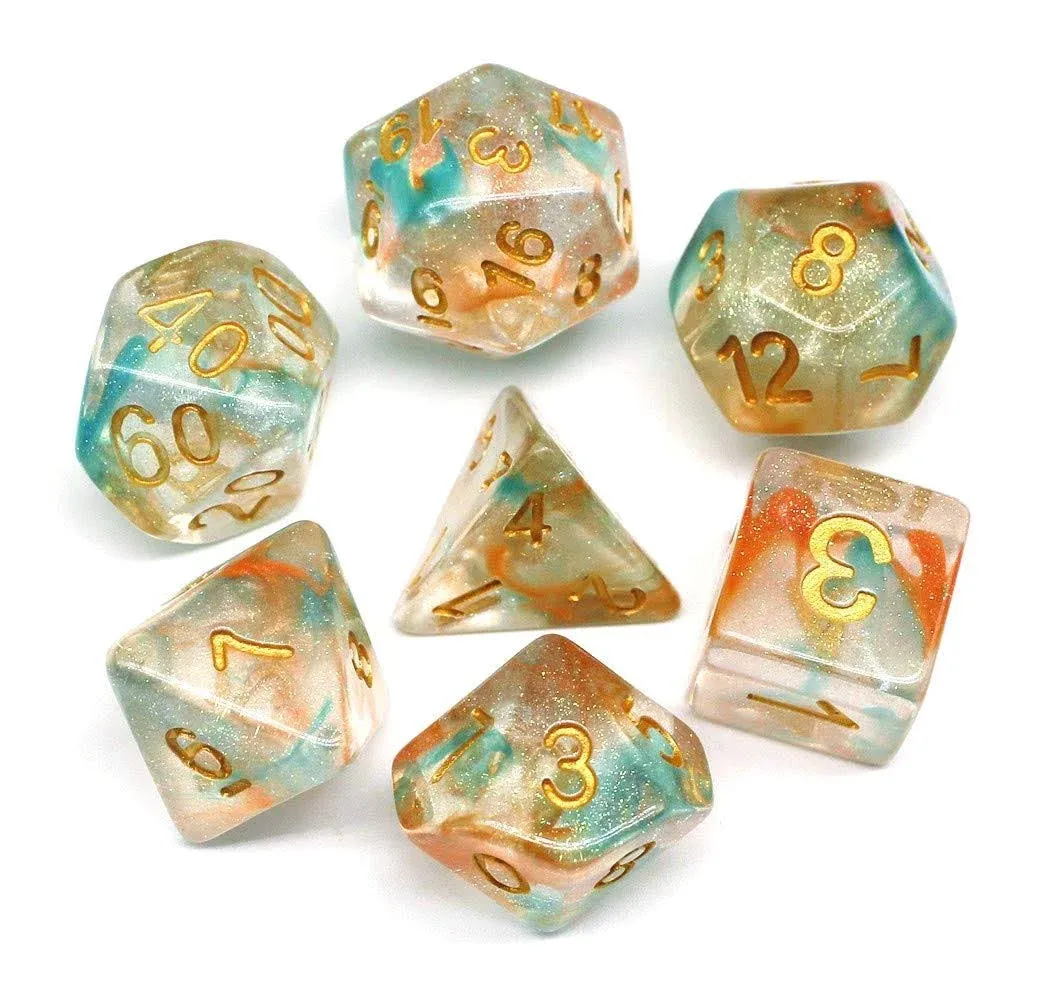 HD Dice DND Polyhedral Dice RPG Dice for Dungeons and Dragons,Pathfinder,MTG,D&D,Role Playing Game Orange Green Transparent