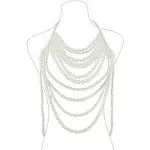 Aiosy Pearls Body Chain Bra Sexy Shawl Necklace Pearl Tops Halter Shoulder Chain Beaded Backless Chest Chains Rave Body Jewelry Festival Party Summer Beach (Sleeveless)