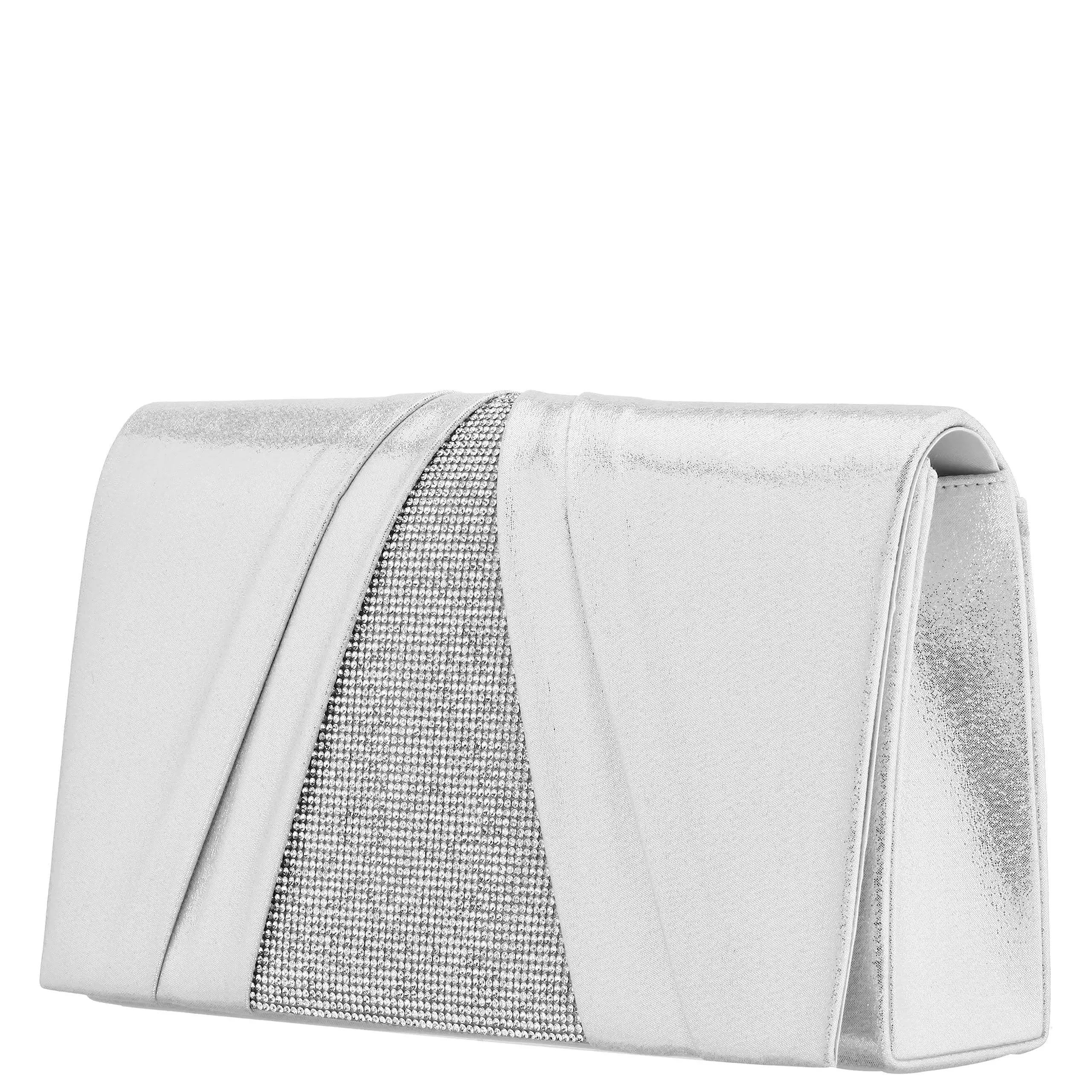 Elleme Pleated Flap Clutch With Crystal Inset True Silver