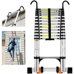 Telescoping Ladder,12.5FT Aluminum Portable Extension Ladder w/Hooks, Stabili...