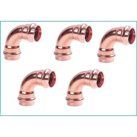 (5-Pcs) Ez-Fluid Plumbing Heavy Duty 1" Press x Press LF ProPress Copper 90 Degree Elbow Pressure Copper Fittings w/Propress Press Copper Pipe EZPE069