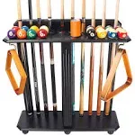 GSE Games & Sports Expert Floor Stand Billiard Pool Cue Racks Only, Holds 10 Pool Cue Sticks, 2 Drink Holders, Billiard Ball Racks and Full Set of Pool Balls (Black)