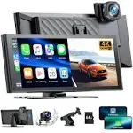 LAMTTO Wireless Carplay &Android Auto with 4K Dash cam,9.26 Inch Protable Carplay Screen for Car,1080P Backup Camera, Digital Media Receivers with Voice Control/Bluetooth/G-Sensor/GPS/Mirror Link