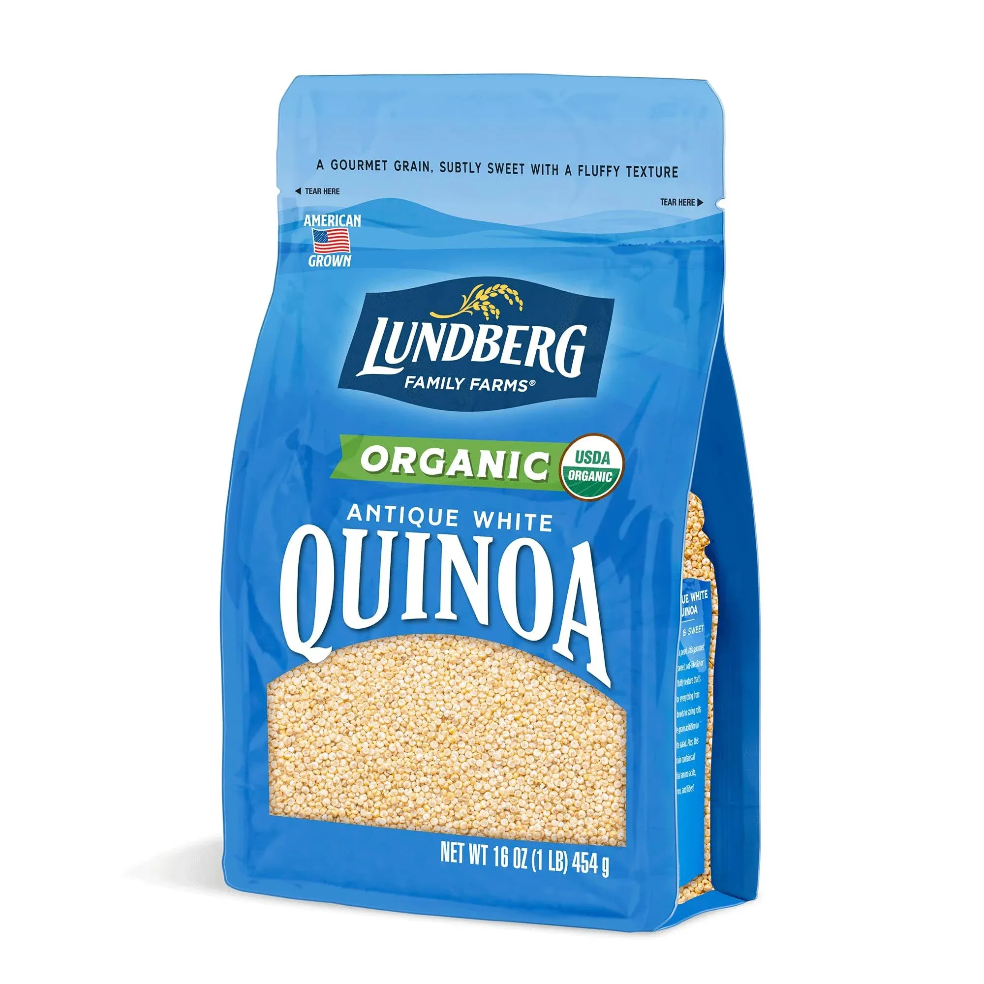 Lundberg Family Farms - Organic Quinoa Antique White, 9 Essential Amino Acids, Excellent Source of Protein & Fiber, Non-GMO, Gluten-Free, USDA Certified Organic, Vegan, Kosher (16 oz)