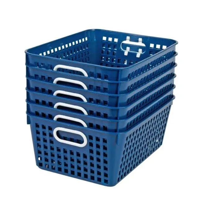 Really Good Stuff Large Plastic Book Baskets, 13?" by 10" by 5?" - 6 Pack, Pebble | Classroom Library Organizer, Toy Storage, Multi-Purpose Organizer Basket