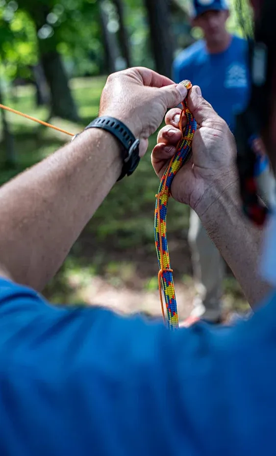 Teufelberger drenaLINE Climbing Rope – 32-Strand Polyester Arborist Rope (11.8mm x 150ft, BlueOrangeYellow)