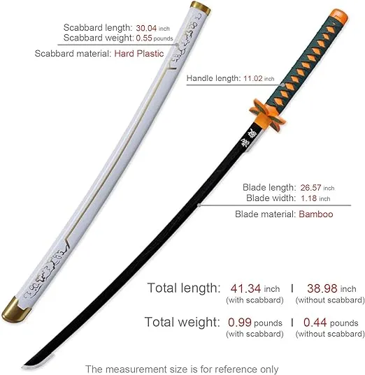 Zisu Demon Katana Sword, About 41 inches, Hashira Pillars & Protagonist Katana for Cosplay Purpose, Anime Original Texture