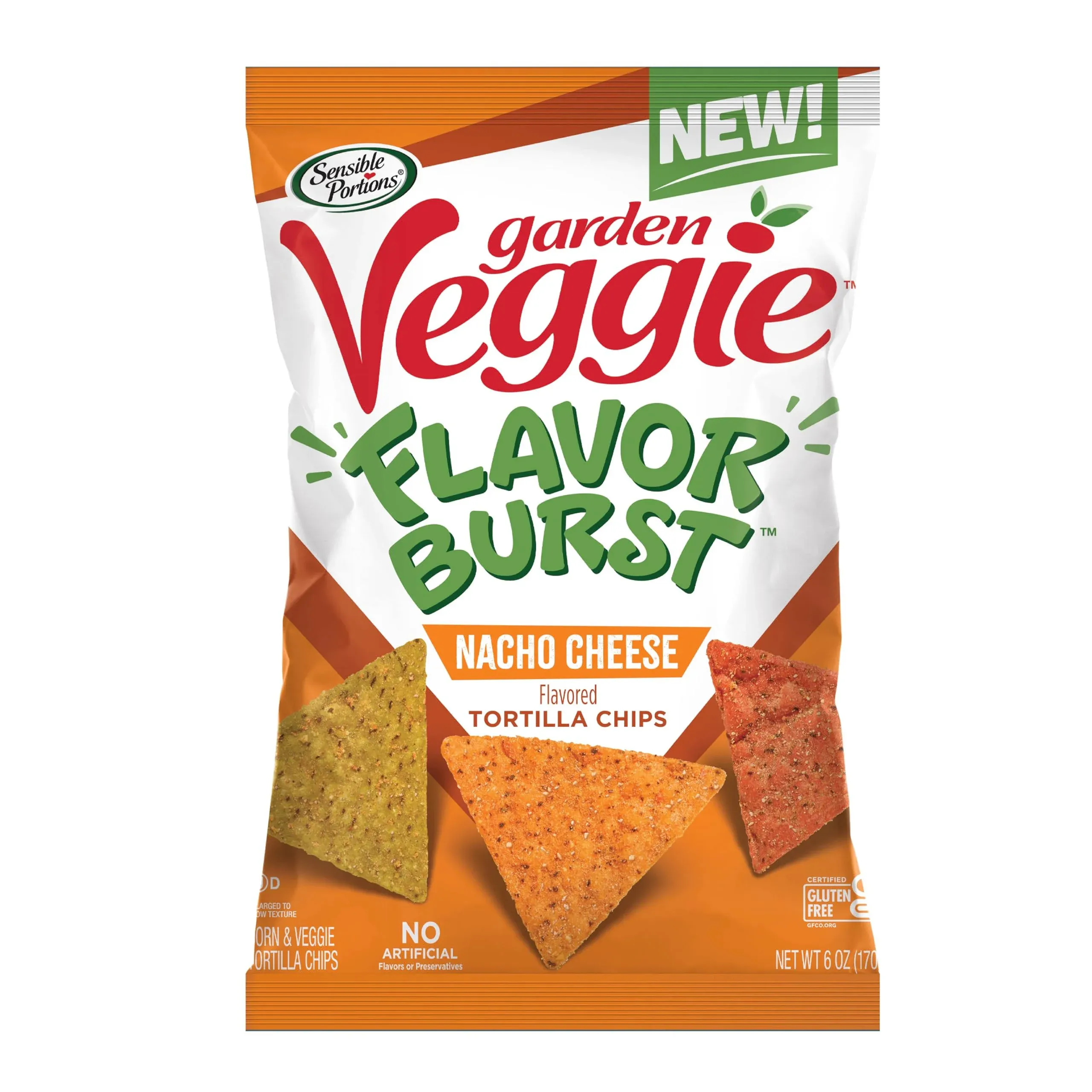 Sensible Portions Garden Veggie Flavor Burst Tortilla Chips, Nacho, 2 Oz (Pack of 6)