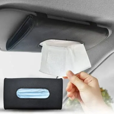 EcoNour Car Tissue Holder 9 x 5 Inches - Black Sun Visor Napkin Holder - Tissue and Disposable Mask Holder for Car - Handy and Compact to Organize