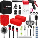 26Pcs Car Wash Cleaning Kit with Foam Gun Sprayer Detailing Brushes Window Water Scraper Tire Brush Towels Complete Interior Exterior Detailing Set for Car