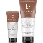 Self Tanner Face & Body - With Organic Aloe Vera & Shea Butter, Sunless Tanning Lotion, Bronzer Buildable Fair to Medium Tan, Fake Tan Self Tanners Best Sellers, 7.5oz (body) 3oz (face)