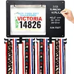 MedalAwardsRack Race Bib and Medal Display for Track, Marathons, Triathlons, Races, and More – Holds Up to 28 Medal and 20 Race Bib