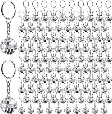 96 Pcs Mirror Disco Ball Keychains Mini 80s 90s Disco Keychain Bulk Silver 