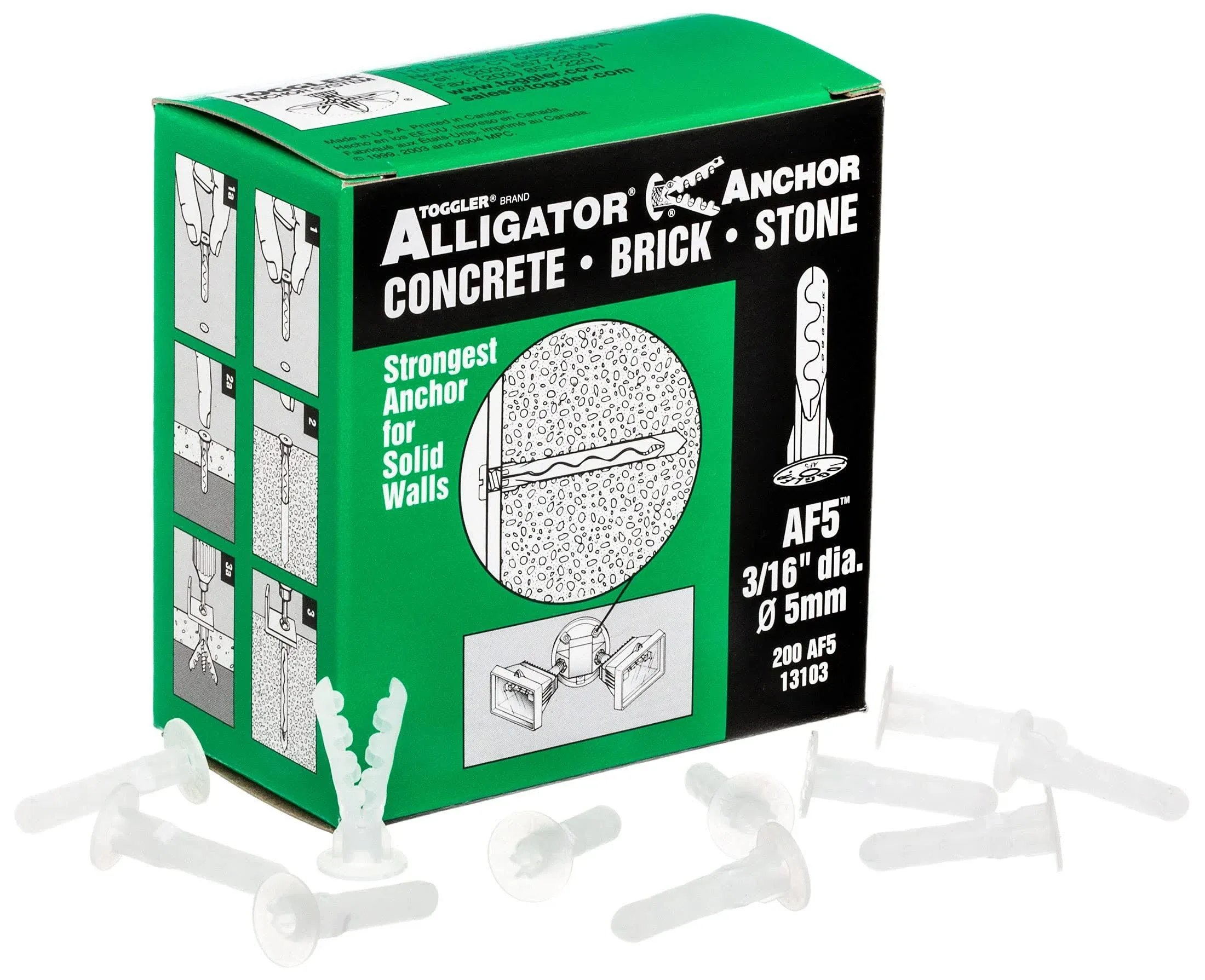 TOGGLER ALLIGATOR AF5 Flanged Anchor, Polypropylene, Made in US, For #4 to #9 Fastener Sizes (Pack of 200)