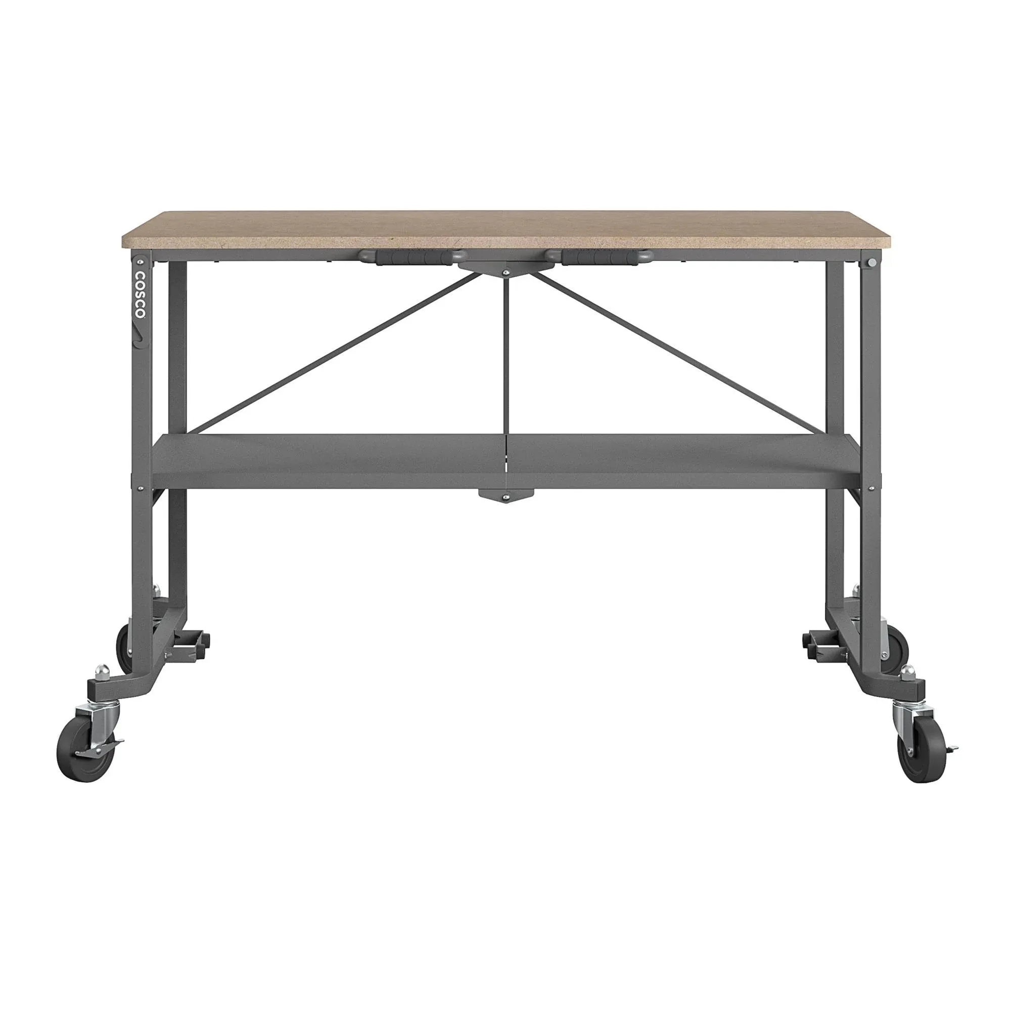 COSCO SmartFold Portable Workbench/Folding Utility Table with Locking Casters, 600 lb. Capacity, Stainless Steel Top