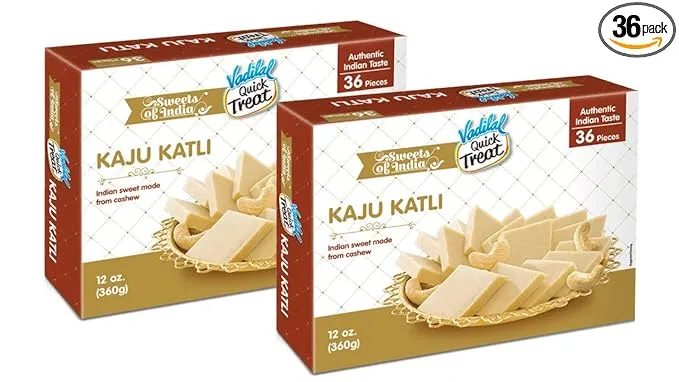 Vadilal Kaju Katli 360 Grams (36pcs) Twin Pack Authentic Indian Sweets Made With Cashew Nuts.