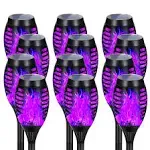 Solar Lights Outdoor Waterproof Purple, Upgraded 12 Pack Solar Torches with Flickering Flame Waterproof for Garden Decor, Mini Solar Outdoor Lights Tiki Torches for Outside Yard Patio Pathway