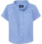 The Children's Place Boys and Toddler Short Sleeve Oxford School Uniform Button Down Shirt, Light Blue Oxford Single, 6-9 Months US