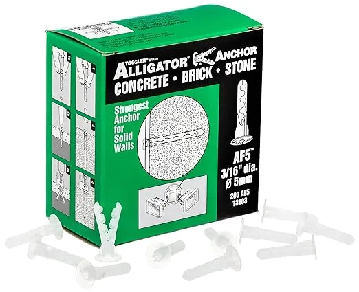 TOGGLER ALLIGATOR AF5 Flanged Anchor, Polypropylene, Made in US, For #4 to #9 Fastener Sizes (Pack of 200)