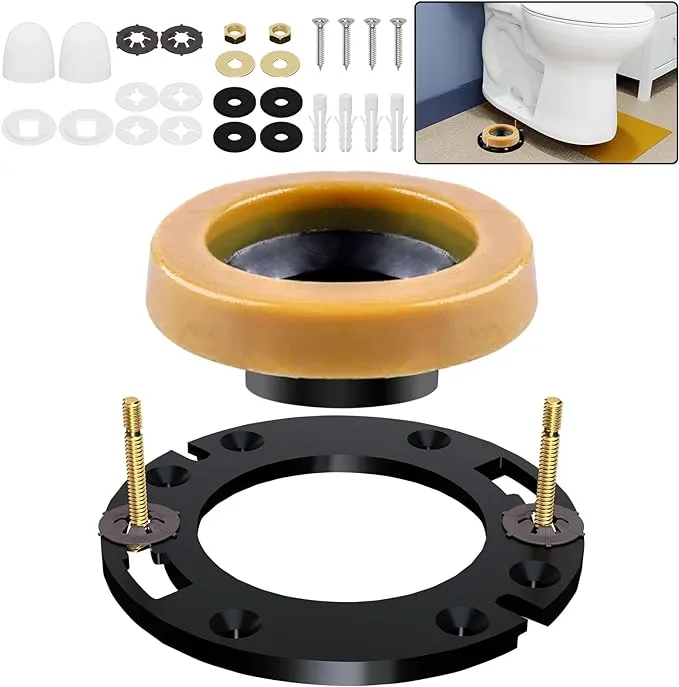 Toilet Flange Repair Kit with Wax Ring for Toilets Install or Leaking Toilet Wax Ring Replacement Kit Include Mounting Hardware Fits 3-inch or 4-inch Waste Lines