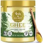 4th & Heart Original Grass-Fed Ghee, 9 Ounce, Keto, Pasture Raised, Lactose and Casein Free, Certified Paleo