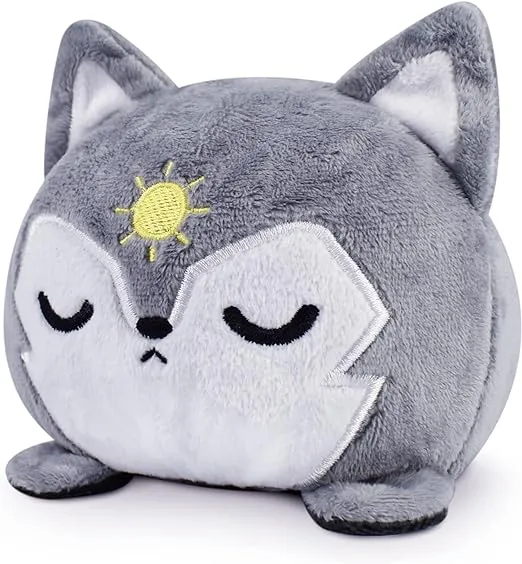 TeeTurtle - The Original Reversible Wolf Plushie - Sun + Moon - Cute Sensory Fidget Stuffed Animals That Show Your Mood 4 inch