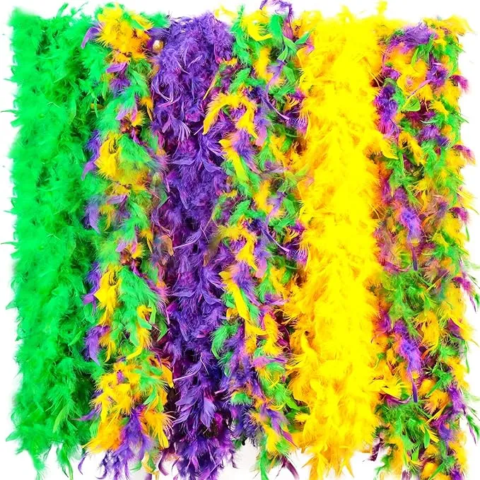 Max Fun 6pcs Feather Boas Party Pack for Adults Assorted Colors 6.6ft Mardi Gras Decorations Womens Girls Costume Boas Dress Up Party Bulk