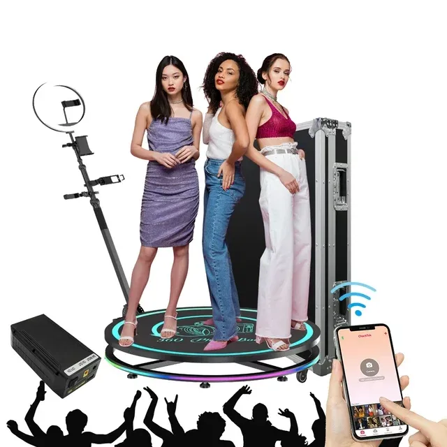 360 Photo Booth with Flight Case Extra Free Battery Pack+Power Bank+Ring Light+Free Custom Logo,YCKJNB 360 Photo Booth Machine with Software Wireless Control Automatic Spin for 5-7 People(39.4"/100CM)