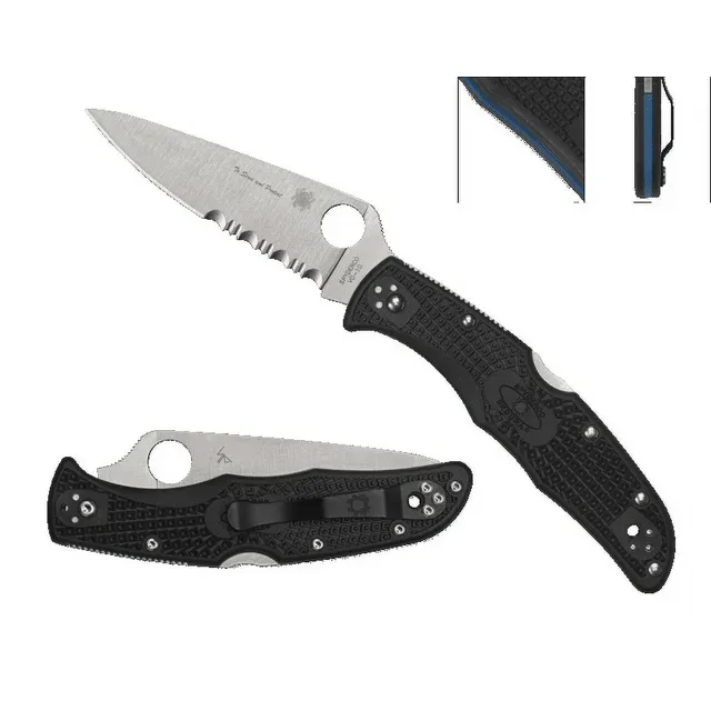 Spyderco Endura 4 Lightweight Knife with Flat Ground Steel Blade and Tunnel to Towers Black FRN Handle - CombinationEdge - C10FPSBKBL