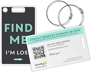 Dynotag® Web Enabled Smart Fashion Luggage ID Tags, with DynoIQ™ & Lifetime Recovery Service. 2 Identical Tags+Chains (Find Me!)