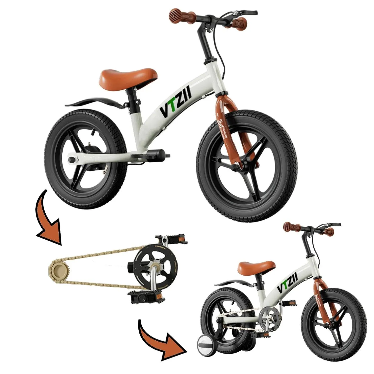 Balance Bike 2 in 1 with Brakes,Pedal Kits,Training Wheel,Kickstan<wbr/>d,Pneumatic...