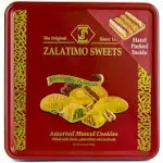 Zalatimo Sweets Since 1860, 100% All Natural Assorted Mamoul Shortbread Cookies, Square Metal Gift Tin, Slightly Sweet Cookies, Pistachio, Walnuts, Dates, No Preservatives, No Additives, 1.7Lbs