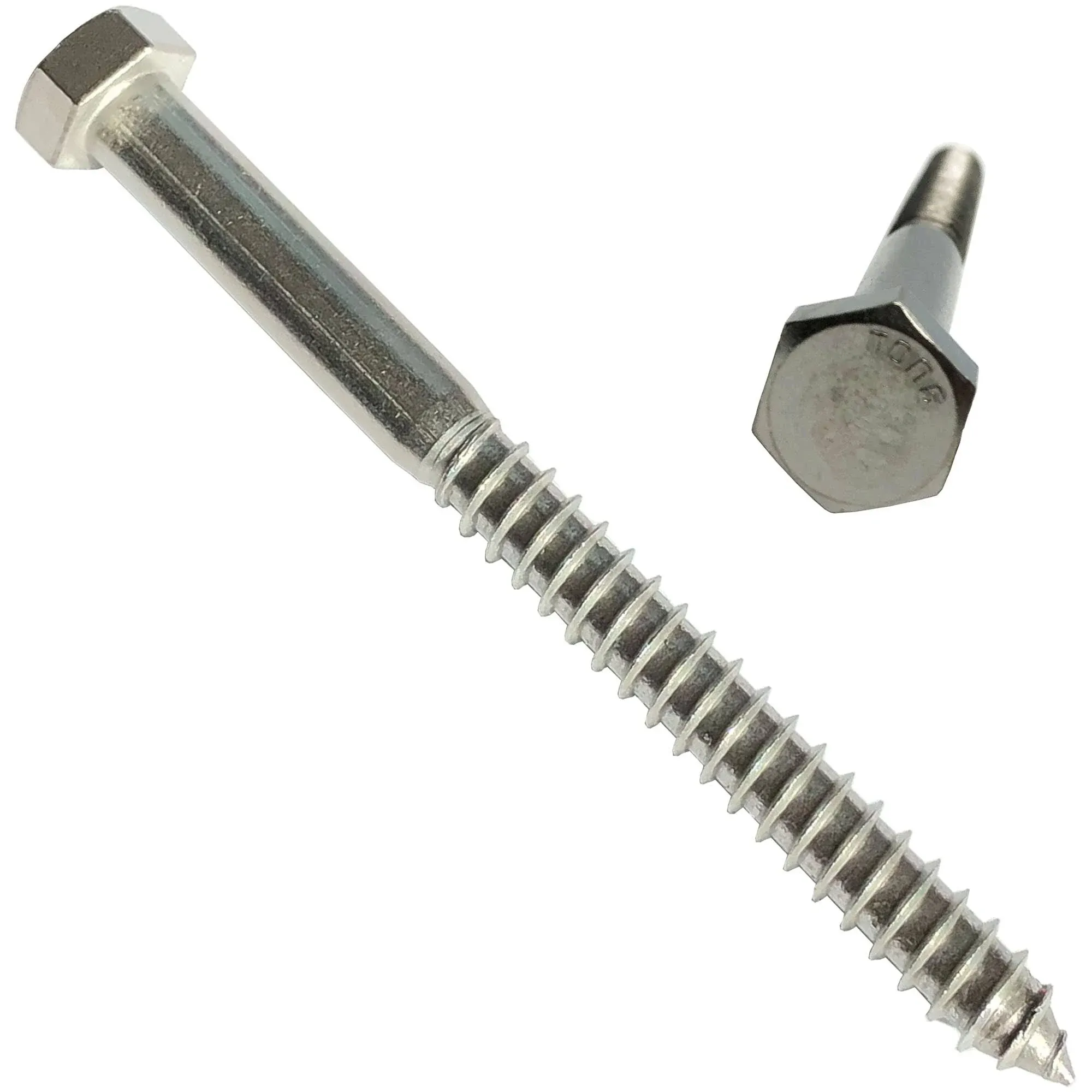 3/8" x 6" - 304 Grade Stainless Steel Lag Screws, Hex Head Fasteners, Stainless Steel Screw. Use As Construction, Wood, Metal, Lag Screw or Mounting