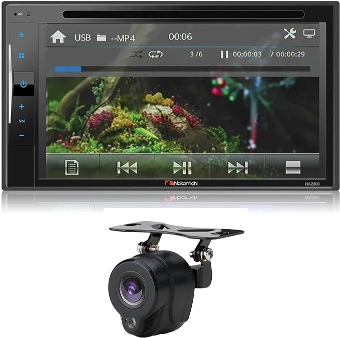 Nakamichi NA2300 CD DVD 2-DIN 6.2 Monitor Built-in Bluetooth Capacitive Touch Screen AM/FM Radio MP3 Player Car Stereo Includes NC5L Back-Up Camera