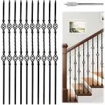 Muzata 10pack 44'' Wrought Iron Balusters for Staircase Interior Exterior Deck Black Double Basket Twist Hollow Metal Spiral Balusters Spindles Decorative Stair Parts, WT05