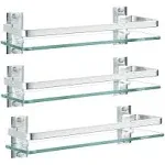 AIJALY 3 Pack Bathroom Glass Shelf ,Aluminum Tempered Glass 0.34in Extra Thick Rectangular 1 Tier Storage Organizer Wall Moun