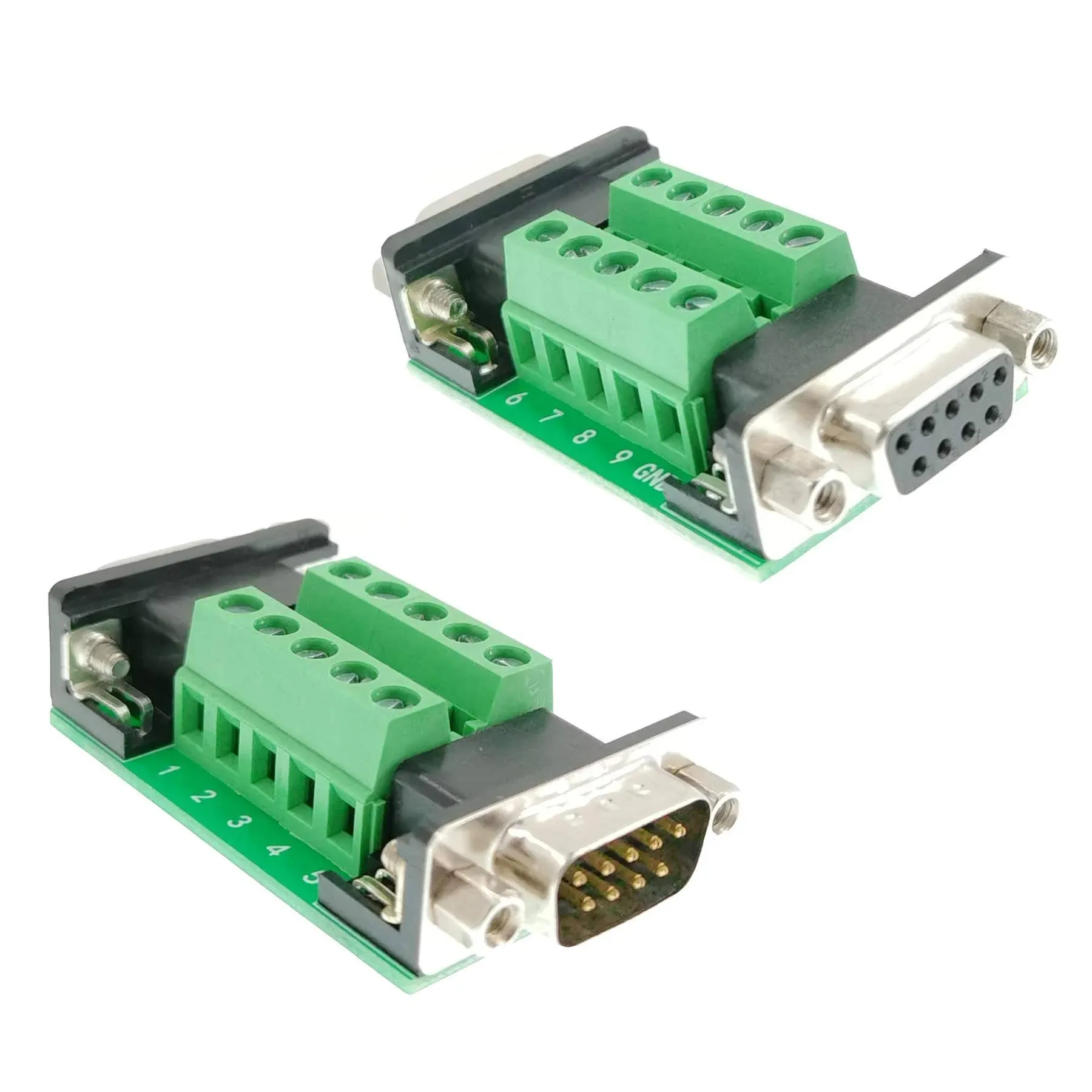 DB9 Female and Male Connector in One Breakout Board,RS232/RS485/CAN/RS422 with DB9 Connector to Terminal Board Signal Module(2pcsDB9 Female/Male)