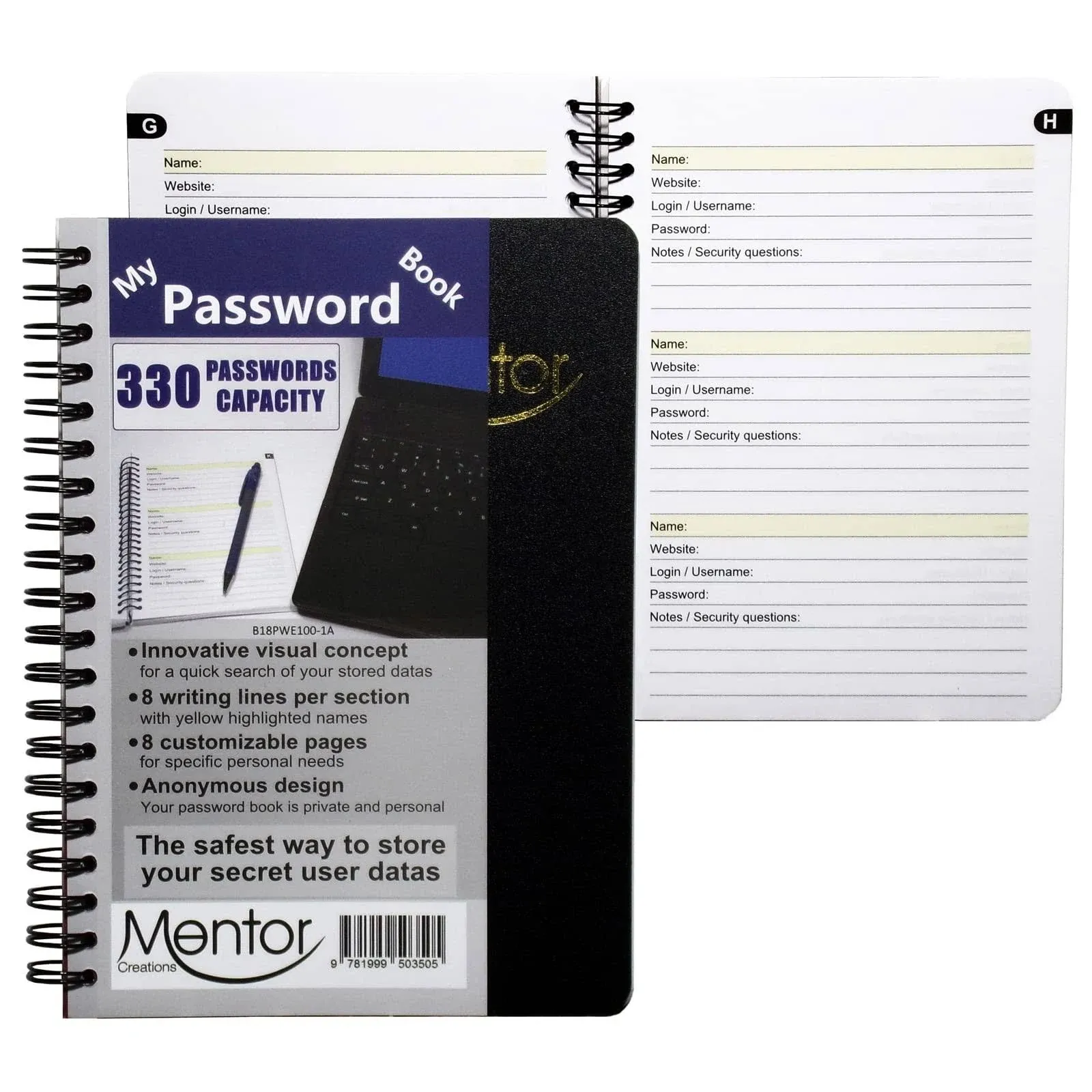 My password book - 7&#034; X 5&#034; Quick search design password and private code jour...