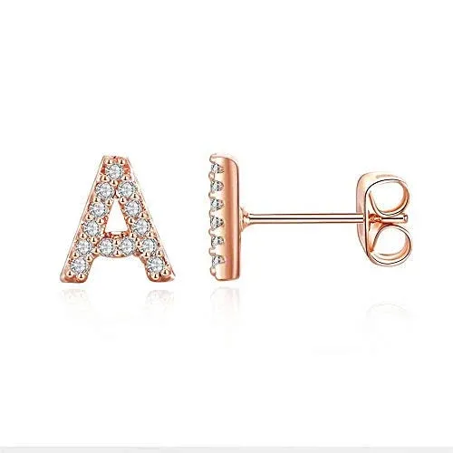 MONOOC Initial Stud Earrings for Girls - S925 Sterling Silver Post Cubic Zirconia Stud Earrings Initial Earrings for Girls Women Hypoallergenic Earrings Birthday Gifts for Girls Kids Jewelry