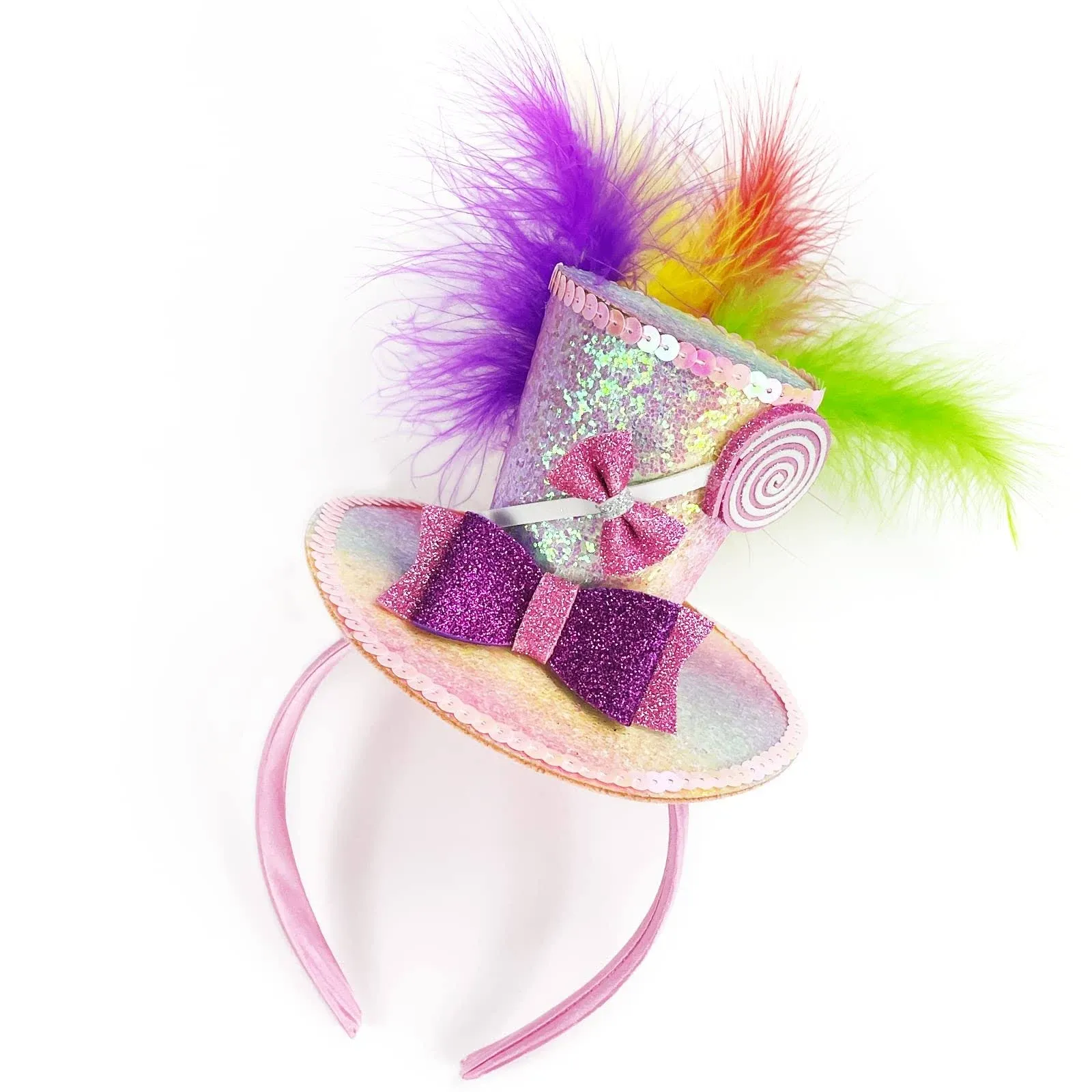 Hikkcos Mini Top Hat Headband with Feathers Mardi Gras Costume Parade Halloween ...