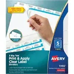 Avery Big Tab Print & Apply Clear Label Dividers, Index Maker Easy Apply Printable Label Strip, 5 White Tabs, 5 Sets (11492)