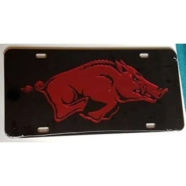 Arkansas Razorbacks Black Red Mirrored Car Tag - Hogs License Plate