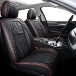 Coverado Car Seat Covers Set Red Trim, 5 SEATS Breathable Faux Leather & Woven Seat Protectors Full Set, Universal Auto Seat Protectors Cushions, Auto