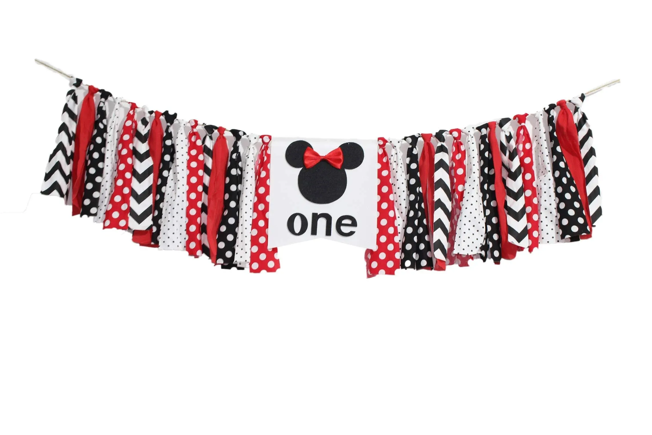 Minnie Mouse Birthday Banner,Black and Red Minnie Bow 1st One Year Birthday Banner High Chair Banner Minnie High Chair Banner 1st Birthday