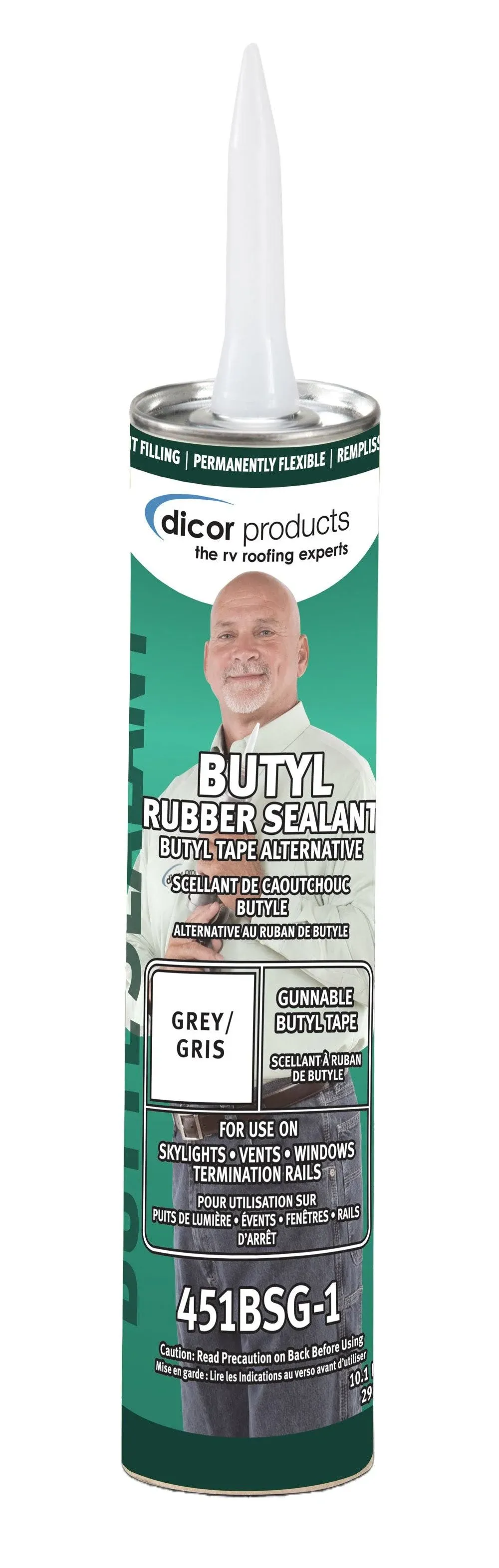 Dicor 451BSG-1 Gunnable Butyl Rubber Sealant, 1.2 lbs., Grey, Mess-Free Application, Watertight Seal, Airtight Seal, Seamless Finish